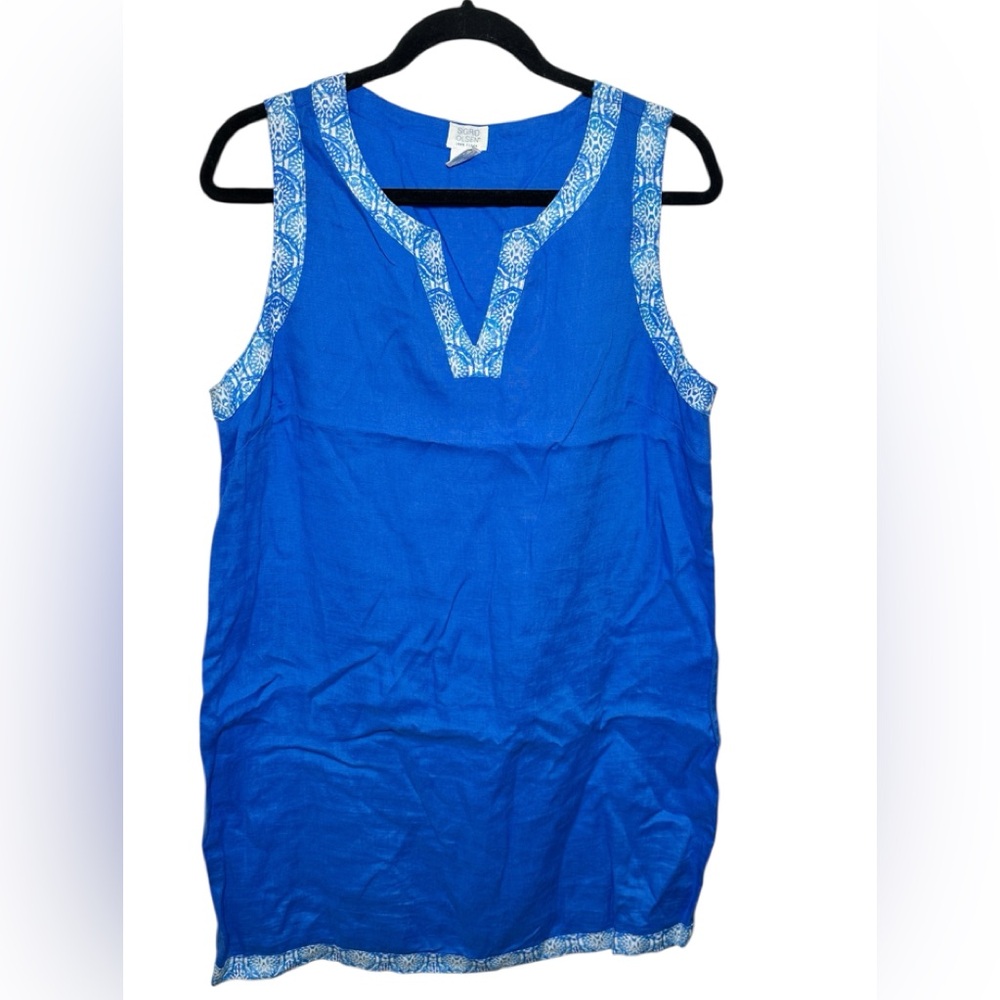 Sigrid Olsen 100% Linen Blue Sleeveless Dress‎ Size Medium Beach Resortwear